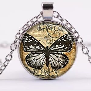 Butterfly Steampunk Glass & Sliver Necklace